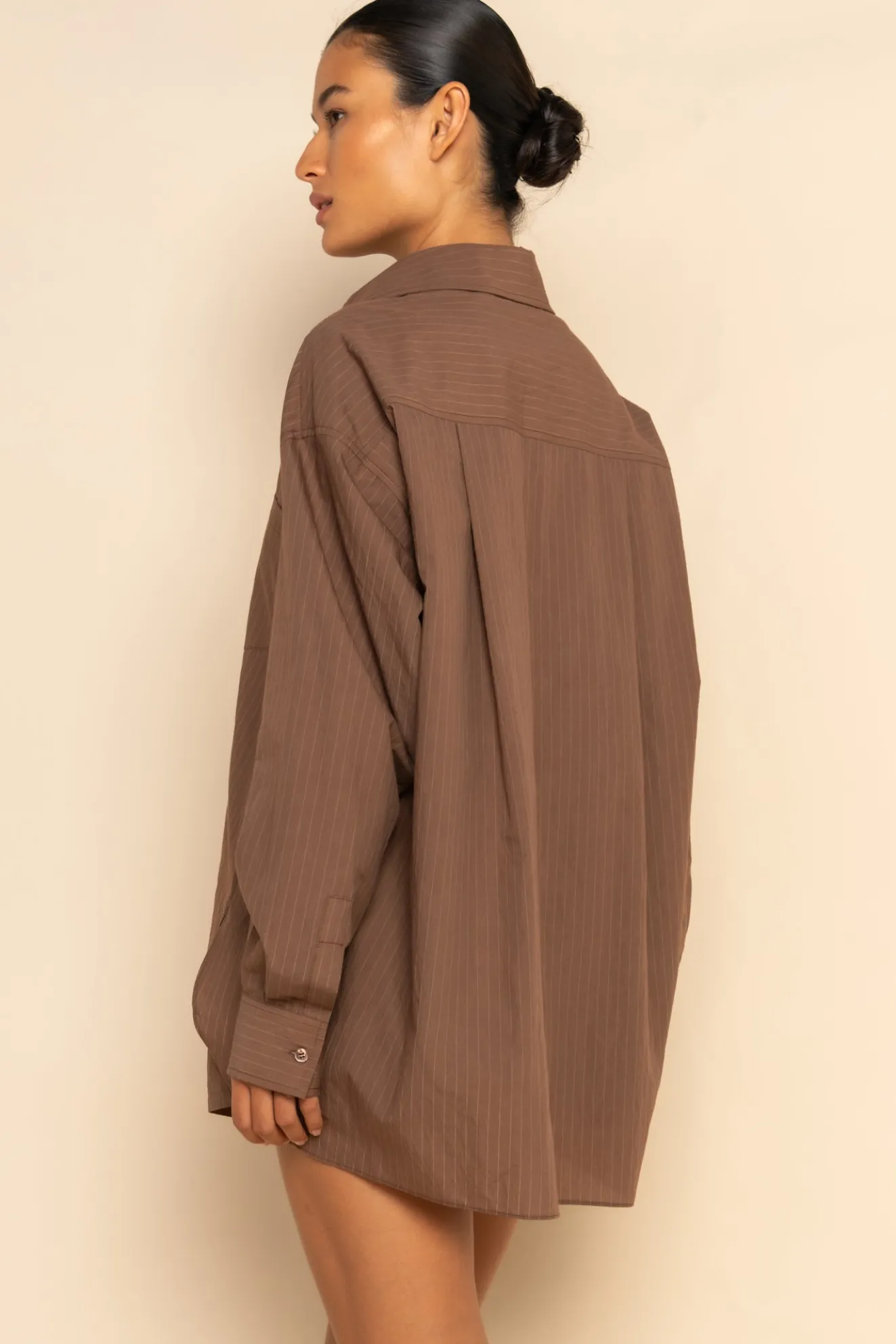 REMI SHIRT - MOCHA PINSTRIPE